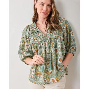 Printfresh India Bloom Artifact Blouse Sage Size Medium M